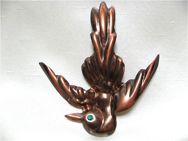画像1: シルバー製銅色の鳥ブローチ(ヴィンテージ)