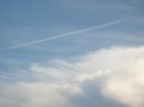 画像: 飛行機雲の下に
